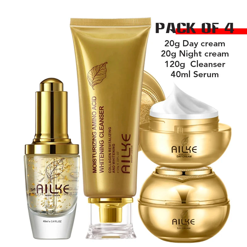 AILKE Collagen Whitening Face Care Set, Moisturizing, Even Skin Tone, Reduce Dark Spots, With Hyaluronic Acid, Vitamin E