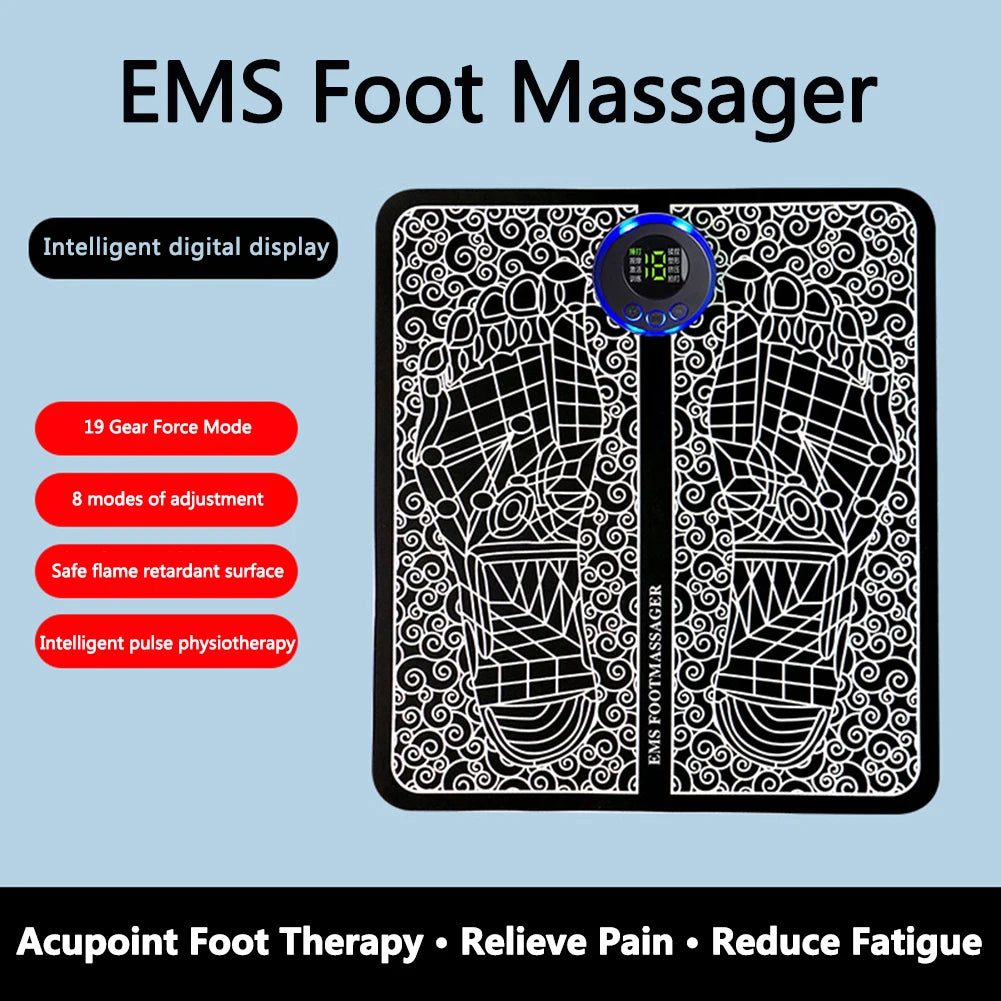 EMS Massage Pad Electric Feet Massage 8 Modes USB Rechargeable Foot Circulation Massager Remote Control for Home and Office Use