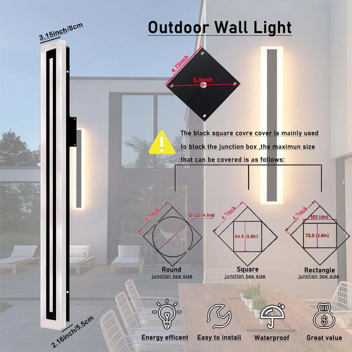 Outdoor Long Strip Modern LED Wall Lighting Fixture Lamps,Wall Sconce Fixture Wall lamp Elegant Frosted White Acrylic IP67 Anti