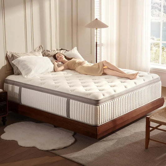 Queen Mattress，Queen Size Cooling Gel Memory Foam Mattresses for Pressure Relief, Medium Firm Hybrid Mattress in a Box
