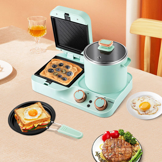 3in1 Electric Sandwich Breakfast Machine, 110V Mini Toaster, Non-stick Multi-functional Breakfast Table with Frying Pan