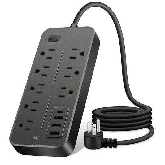 12 Port Power Strip US Plug 8AC Outlets Electrical Socket Extension Cord USB Type C Charger Fast Charging Network Filter Adapter