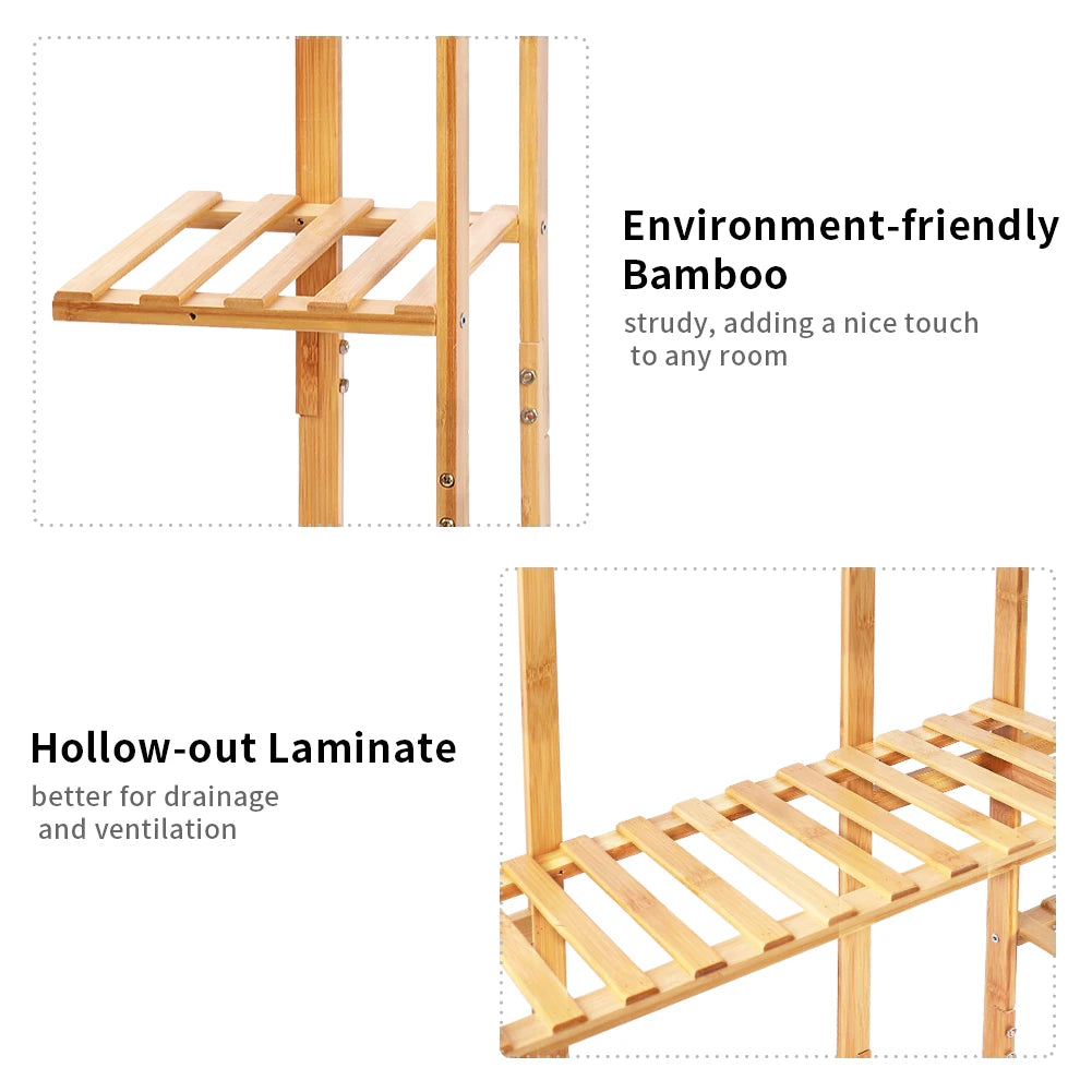 9 Tier Large Bamboo Plant Stand Corner Shelf Garden Flower Pot Display Shelving Unit Indoor Outdoor