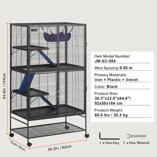 SucceBuy 64.6" Rolling Metal Ferret Cage Large 4-Tier Critter Nation Cage Small Animal Cage for Pet Rats Hamster Guinea