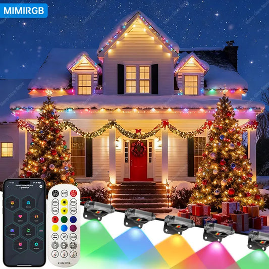 Permanent Outdoor Smart Eaves Lights 100FT 60LED App Control RGBIC String Lights with Remote for Home Christmas Parties & Events