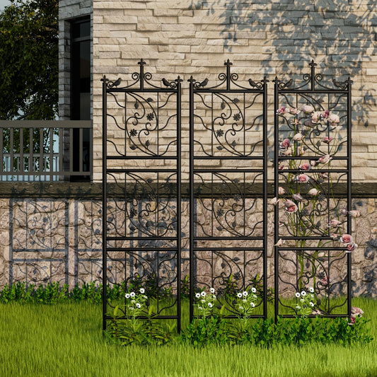2 Pack Tall Thick Metal Garden Trellis Bird Leaf Grid Panel Support Climbing Trellis