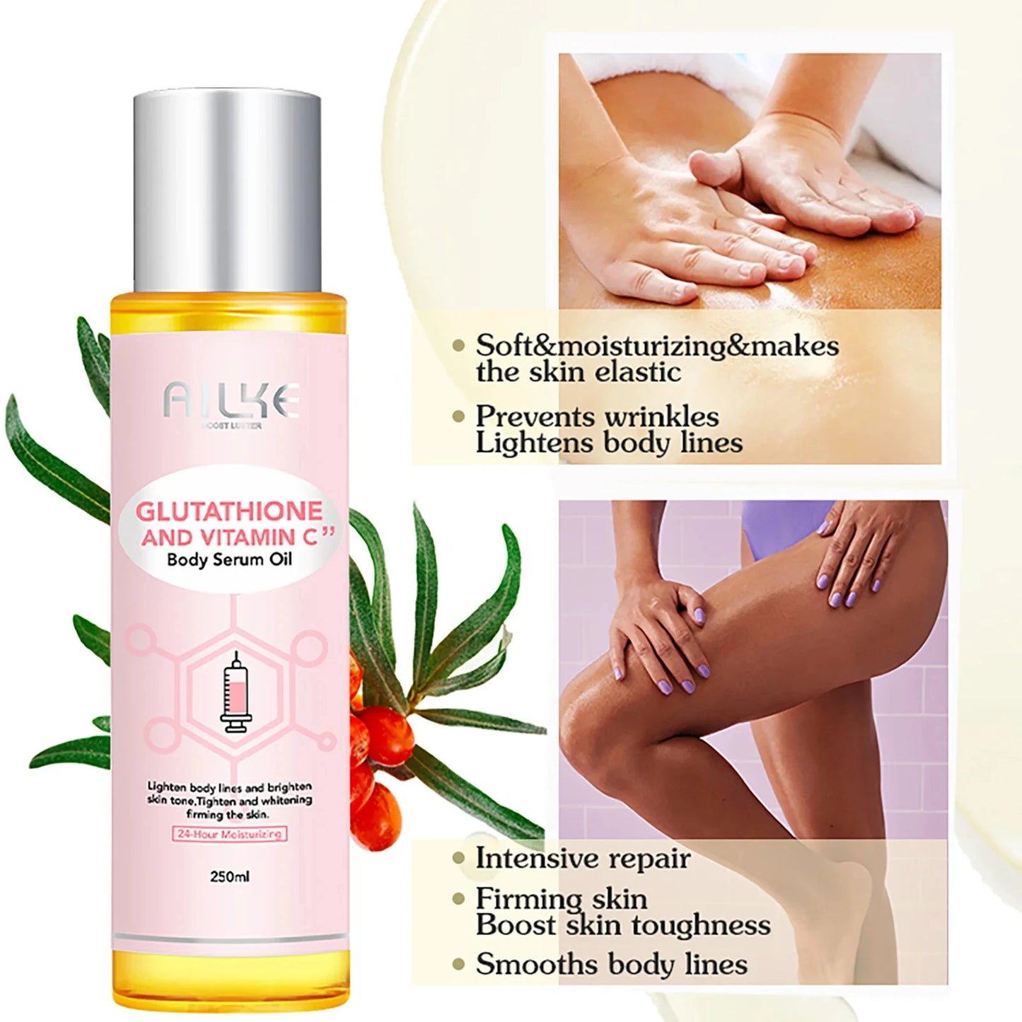 AILKE Vitamin C Moisturizing and Whitening Massage Essential Oil, Smooth Skin, Reduce Dark Spots, For All Skin Types, 250ml