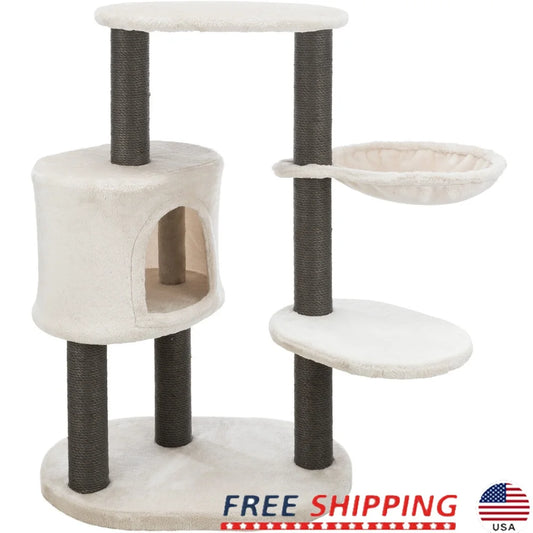 Moriles Gray Cat Tower with Scratching Posts Cozy Condo Hammock Padded Platforms Climbing Playing Napping Pets