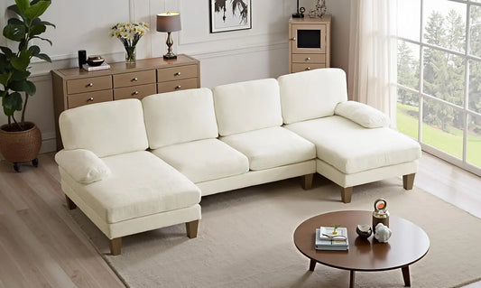 110" Sectional Couches for Living Room,U Shaped Couch with Double Chaise, 4-Seat Sofa Set with Chenille Fabric for Home