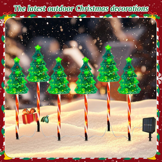 6 Pack Solar Xmas Tree Light 6 Modes LED Solar Powered String Lights Auto On/Off Decorative Pathway Light for Courtyard Balcony