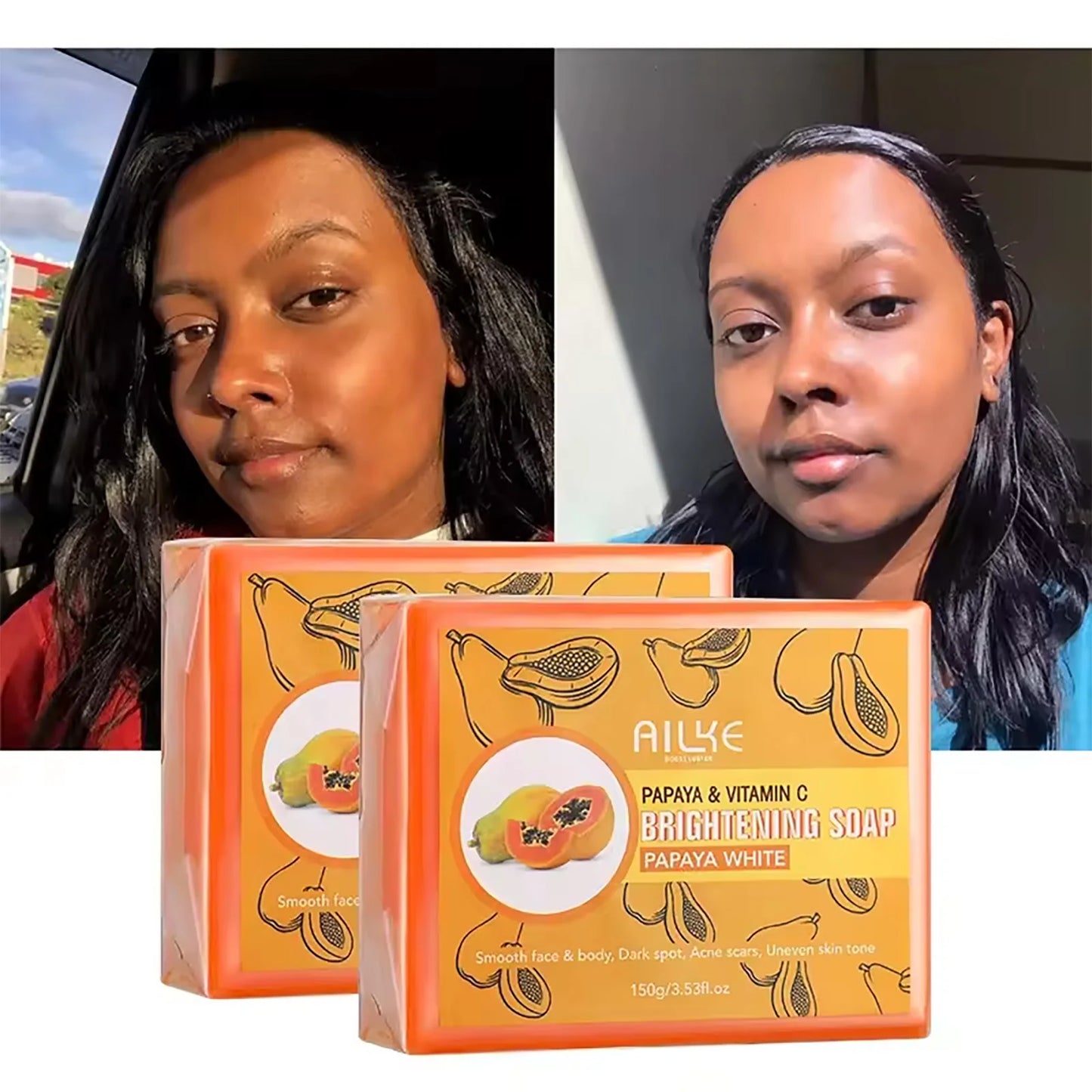 AILKE Papaya Lightening Soap, With Vitamin C, Deeply Moisturizing, Nourishing, Smooth, Gentle, Skin Brightening Soap 150g