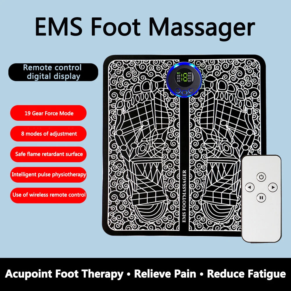 EMS Massage Pad Electric Feet Massage 8 Modes USB Rechargeable Foot Circulation Massager Remote Control for Home and Office Use