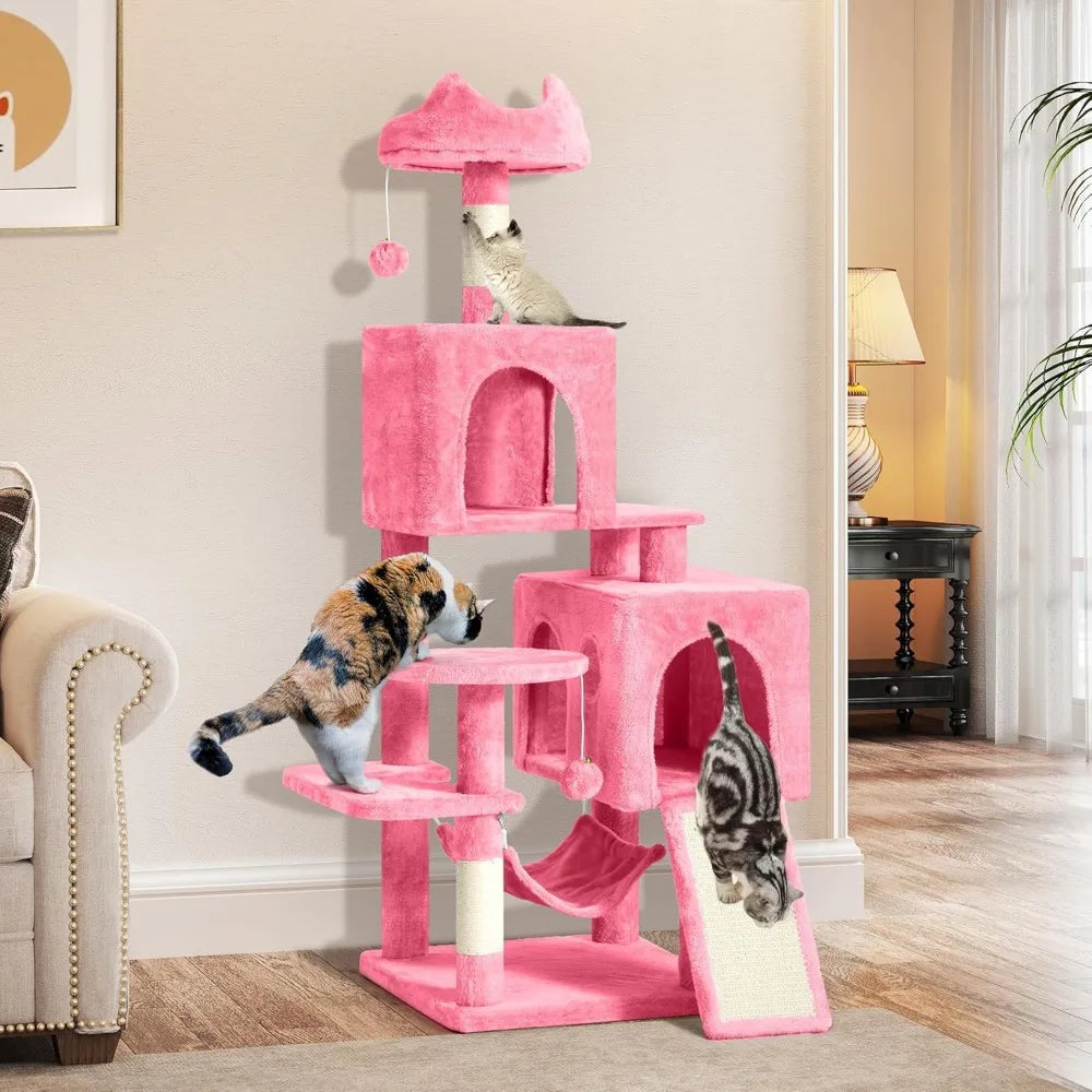 YITAHOME 54in Cat Tree Tower Condo, Multi-Level with Sisal Scratching Post, Cat Condos, Plush Top Perches, Hammock, Space Saving