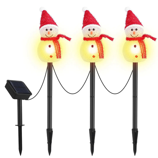 For 1Pc Solar Powered Lamp 3 Snowmen Outdoor Decorative Christmas Lamp Garden Stake Light IP55 Waterproof Santa Landscape Light