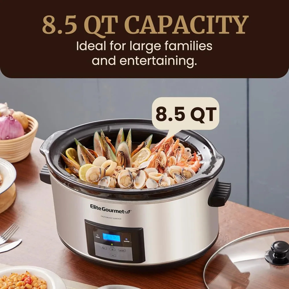 MST-900D 8.5Qt Digital Programmable XL Jumbo Slow Cooker, Adjustable Temp, Entrees, Sauces, Stews & Dips, Dishwasher Safe