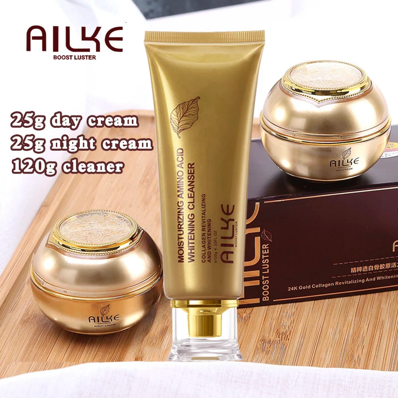 AILKE Collagen Whitening Face Care Set, Moisturizing, Even Skin Tone, Reduce Dark Spots, With Hyaluronic Acid, Vitamin E