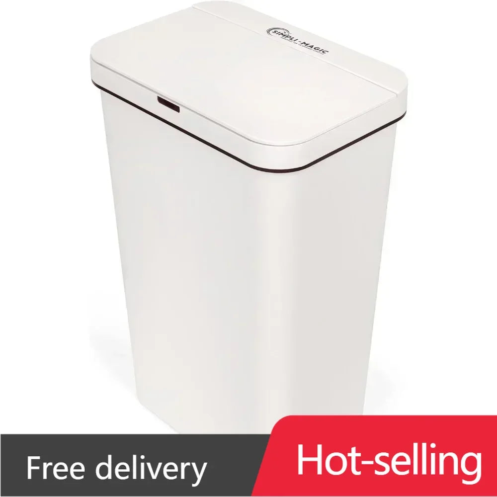 13 Gallon Touchless Sensor Trash Can, Rectangle Garbage Bin, Perfect for Home, Kitchen, Office, White