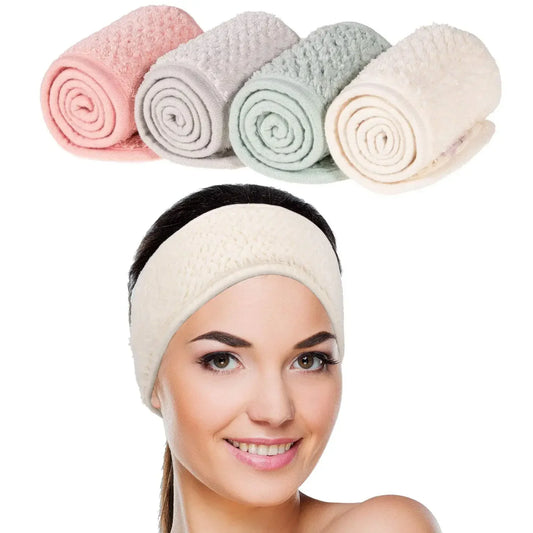 4 Pack Spa Facial Headband Makeup Hair Wrap Adjustable Soft Towel Head Band for Face Washing Shower Sports Yoga