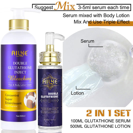 AILKE Bleaching Skin Care, With Double Glutathione, Lightening, Moisturizing, Remove Dark Spots, Melanin, Skin Glowing Face Care